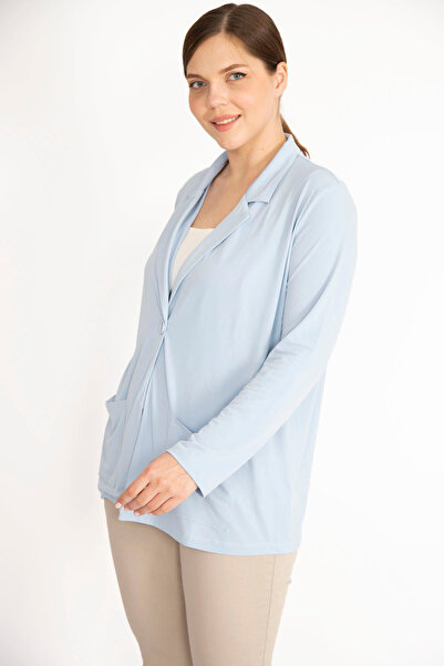 Şans Large Size Single Button Cardigan - Pockets, Unlined 65N38078