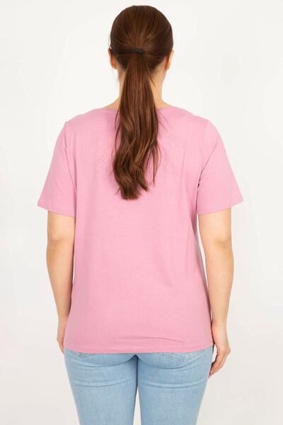 Şans Női rózsaszín nagy méretű pamut szövet elöl nyomtatott blúz 65n35926