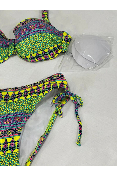 hazelin Women's Green Multicolor Ethnic Pattern Throw Bikini Set Hzl25S-Lc8004