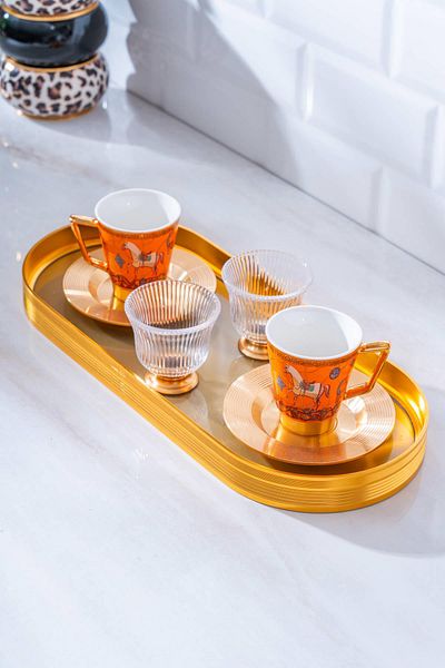 ACAR Passifolia 2-Person Coffee Cup Set with Glass Tray - 90 ml