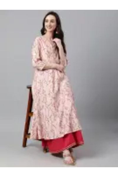 IndHeritage Premium cotton occasion / casual kurti - Beige printed kurti / kurta for women - IDH00090