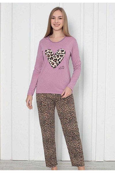 Intisimo Women's Pajamas, Long Sleeve, Heart, Cotton, Purple/animal Print - L