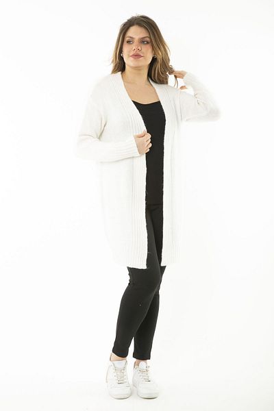 Şans Women's Large Size Bone Knitwear Thick Cardigan 65N37130