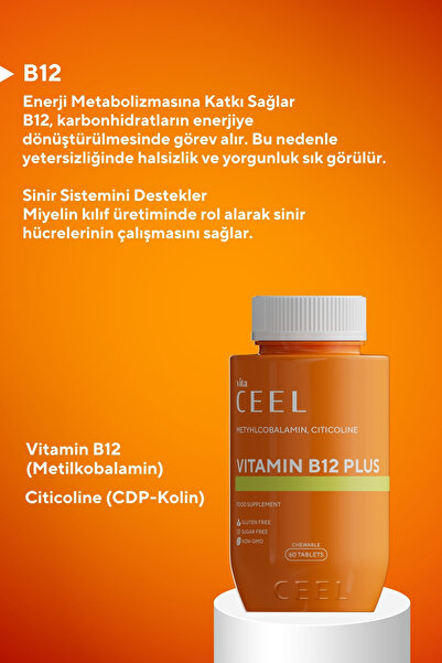 VitaCeel Vitamin B12 Plus Dil Altı Tablet Metyhcobalamin, Sitikolin 60 Tablet