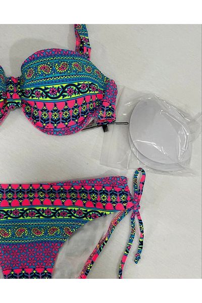 hazelin Women's Fuchsia Multicolor Ethnic Pattern Throw Bikini Set Hzl25S-Lc8004