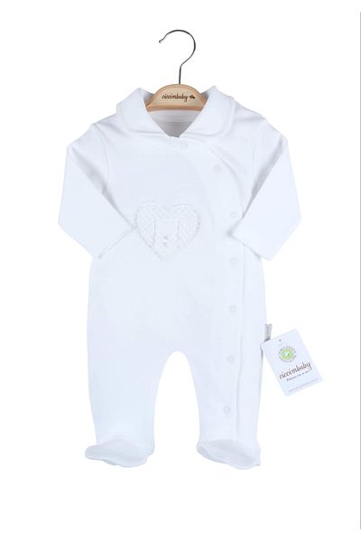 Ciccim Luz&Pos Heart Teddy Bear Booties Jumpsuit Ecru