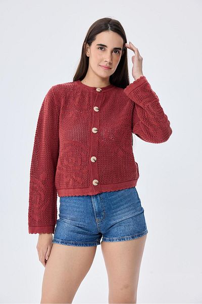 Peraluna Helena, Crochet Knit, Women's Summer Knitwear Cardigan - Tile