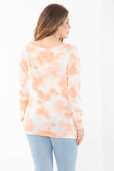 Şans Women's Plus Size Orange Tie-Dye Patterned Long Sleeve Blouse 65N37363