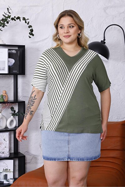Siyezen Plus Size Striped Stone Blouse
