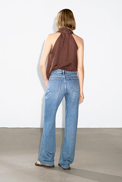 Massimo Dutti Zımbalı orta bel geniş paça jean