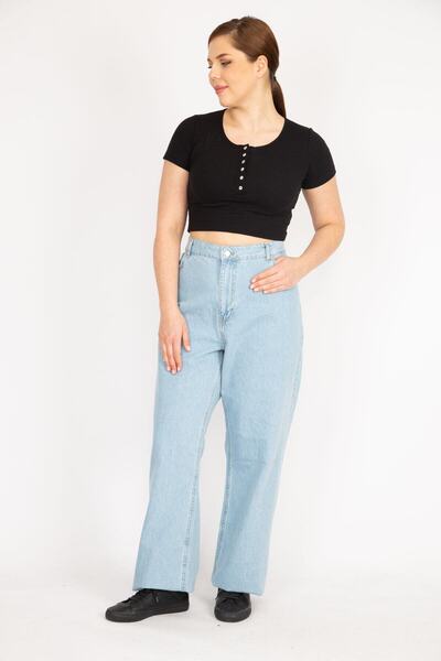 Şans Blugi de damă, albastru, mărime mare, cu 5 buzunare, fără lycra 65n36039