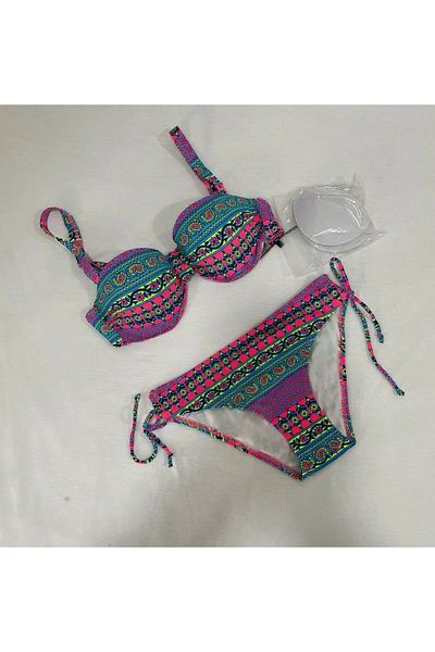hazelin Women's Fuchsia Multicolor Ethnic Pattern Throw Bikini Set Hzl25S-Lc8004
