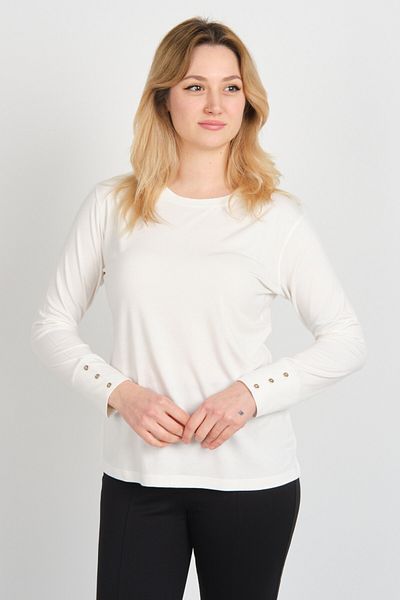 Sistas Women's Crew Neck Sleeves and Back Ornamental Button Blouse with Side Slits 24508 Ecru