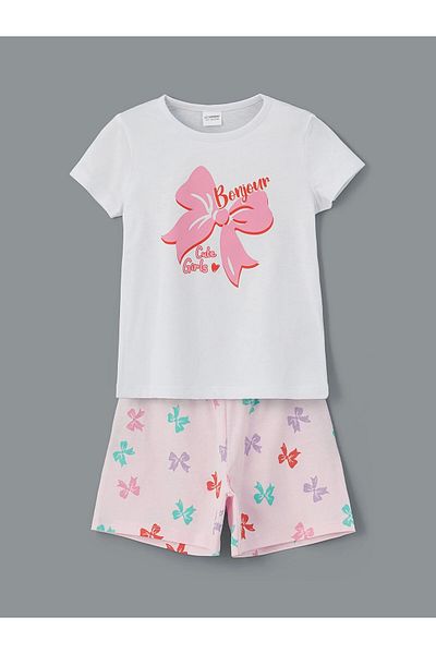 LC Waikiki LCW Kids Set de pijamale pentru fete cu imprimeu cu fundita alba