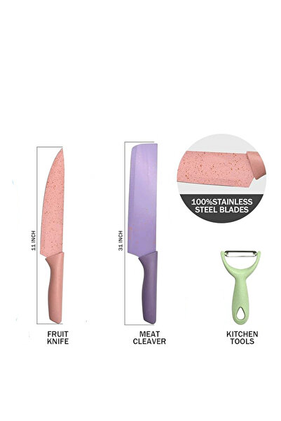 Generic 3 Piece Colorful Designer Stainless Steel Chef's Kitchen Knife Set and Peeler