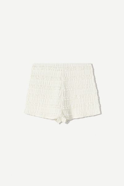 Bershka Textured waffle-knit shorts with ruffles