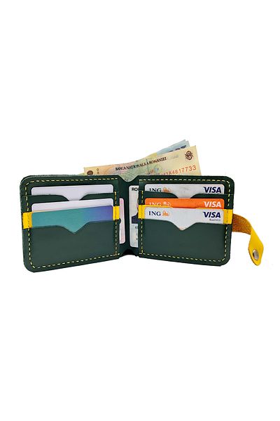 Natty Pell Portofel Barbatesc Handmade Din Piele Naturala, 8 Sloturi Pentru Card, Inchidere Cu Capsa