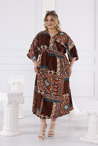 Siyezen Large Size Ethnic Pattern Elastic Waist Dress
