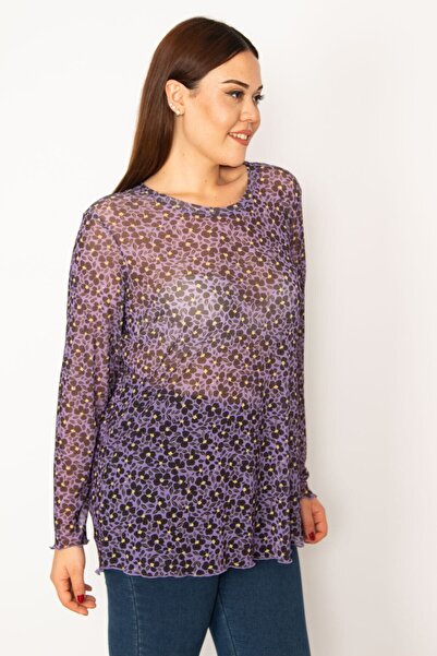 Şans Γυναικεία Μπλούζα Τούλι Μωβ Λύκρα σε μεγάλο μέγεθος 65n33269