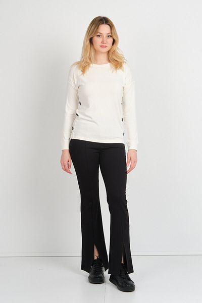 Sistas Women's Ornamental Buttoned Long Sleeve Blouse with Side Slits 24521 Ecru