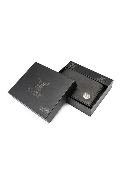 Toro Nero Men's Wallet Made Of Genuine Leather, Matte Black, Musseles Eyelet, Rfid Protection