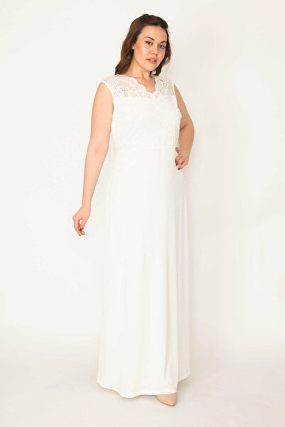 Şans Dámské dlouhé šaty s kostěnou krajkou velké velikosti s podrobnou podšívkou 65N36782