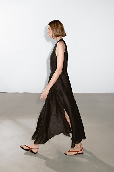 Massimo Dutti %100 keten midi elbise