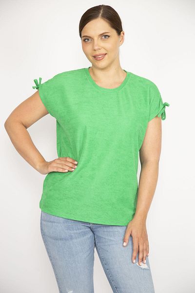 Şans Women's Green Shoulder Lace-Up Polyester Fabric Blouse 65n36548