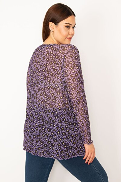 Şans Γυναικεία Μπλούζα Τούλι Μωβ Λύκρα σε μεγάλο μέγεθος 65n33269