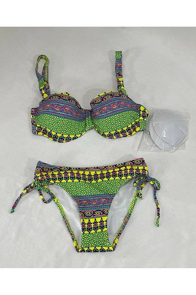hazelin Women's Green Multicolor Ethnic Pattern Throw Bikini Set Hzl25S-Lc8004