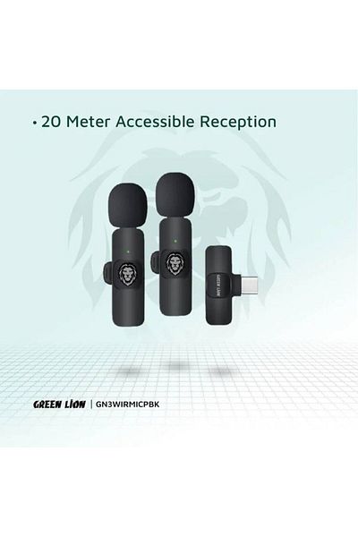 Green Lion 3 in 1 Wireless Microphone with 20 Meters Range, Highly Sensitive, 60mAh Battery Capacity