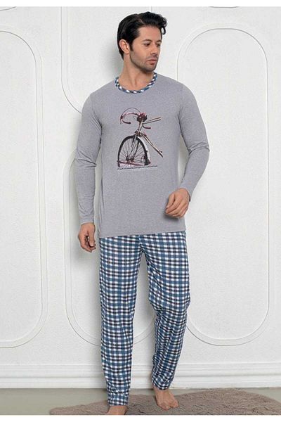 Intisimo Men's Pajamas, Sweatshirt Long Pants, Bicycle, Gray - L