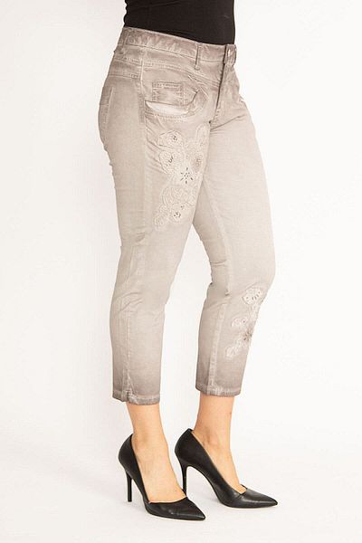Şans Γυναικείο παντελόνι μεγάλου μεγέθους Stone Batik Wash Effect Απλικέ κεντημένο μέχρι τον αστράγαλο παντελόνι 65n29833