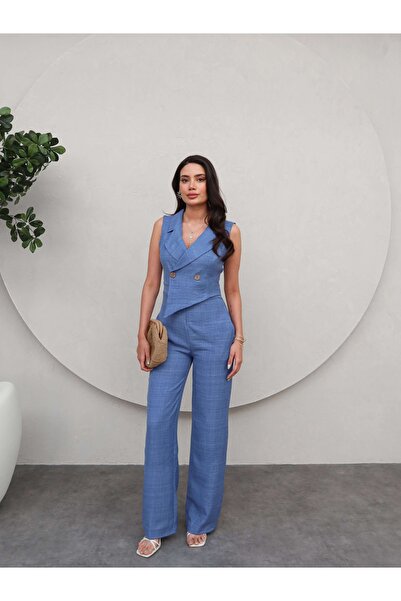 ESRAHELVACI E.H Special Blue Double Breasted Jumpsuit