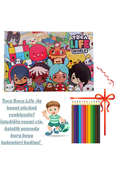 booddie Resim Defteri 17 cm *24 cm Toca Boca Life Küçük Boy 15 sayfa 12'li Ku...