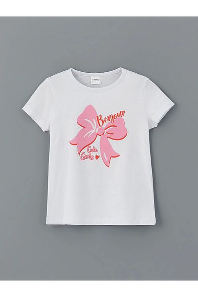 LC Waikiki LCW Kids Set de pijamale pentru fete cu imprimeu cu fundita alba