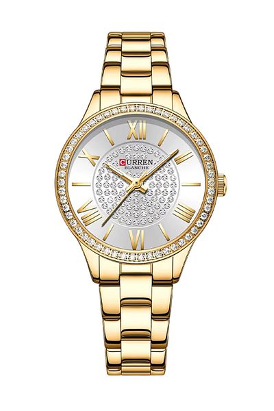 Curren 9084 Original Brand Stainless Steel Band Wrist Watch For Women With Box (Gold White)