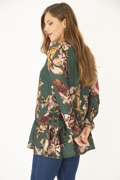 Şans Γυναικείο Μεγάλο Μέγεθος Πράσινο χιτώνιο με λαιμόκοψη V με στρώσεις σιφόν 65N36955