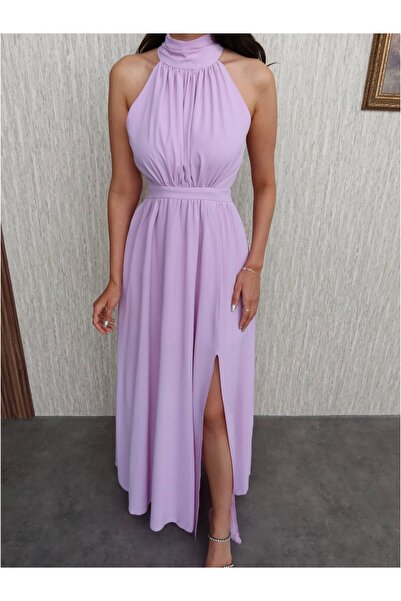 ESRAHELVACI Halter Collar Slit Loose Long Dress