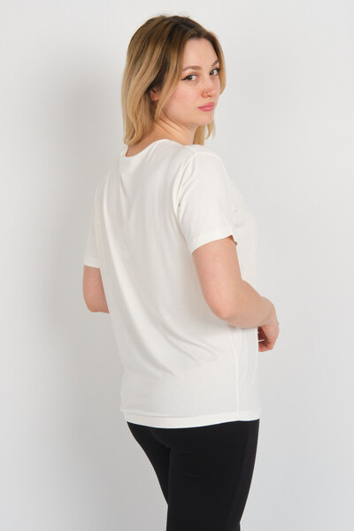 Sistas Women's Short Sleeve Blouse with Shiny Stone Decoration on the Collar 24281 Ecru