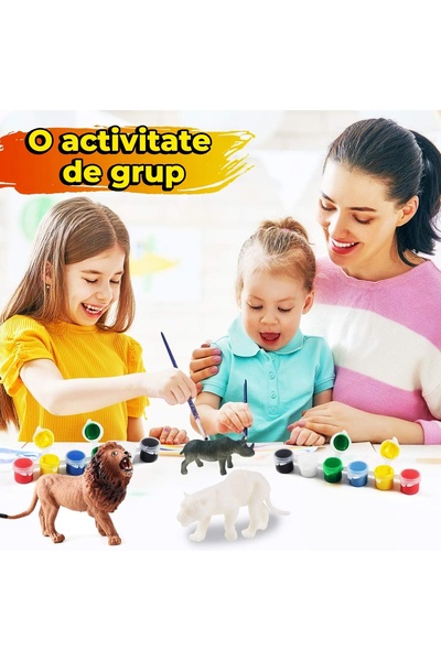 Pitikot Set de Pictura pentru Copii Pitikot®, 6 Animale de Colorat, 6 Culori, 3 Pensule, tavita