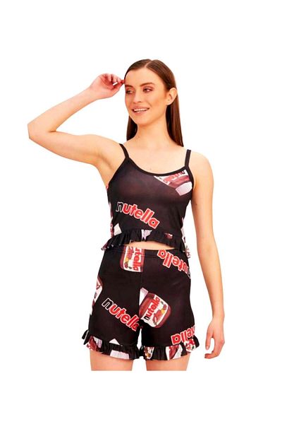 Intisimo Women's Pajamas, Shorts, Tank Top, Nutella, Black/Red - XL