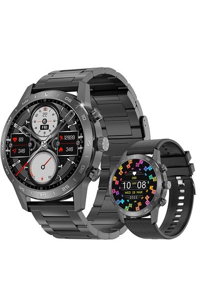 Smart Vibe Smartwatch DT™ WA7CH PLUS 1.45" Infinity AMOLED, Bluetooth Call, Metal and Silicone Strap, Black