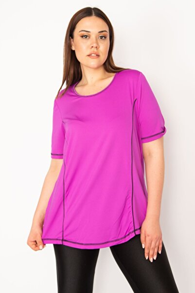 Şans Női nagy méretű, lila gallérral bias sportblúz 65n32945
