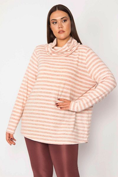 Şans Women's Large Size Powder Stand-up Collar Soft Fabric Blouse 65n29607