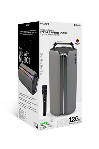 Fulltech FXS2 Taşınabilir Kablosuz Bluetooth Hoparlör Gri | 120W Güç, RGB Işı...