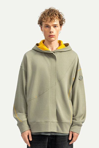 KAFT Unisex Fermuarlı Oversize Hoodie Sweatshirt - Ziplay - Concrete