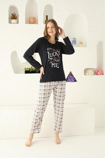Intisimo Pijamale pentru femei, cu mânecă lungă, Lucky Me, bumbac, negru - XL