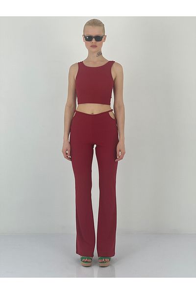 So Sweet Women's Trousers Side Open Zippered Red Set