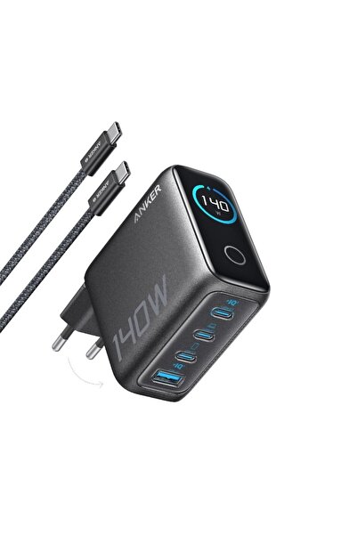 Anker Încărcător de perete Zolo 140W cu afișaj digital, 3x USB-C, 1x USB-A, PD 3.1, cablu USB-C inclus